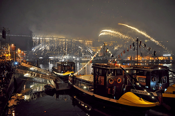 a boat docked at night